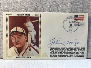 Johnny Mize Signed First Day Cover FDC 1981 Baseball Envelope Cachet JSA