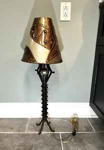 Vtg. Postmodern Leeazanne Metallic black spiked Table Lamp with artisan Shade - Picture 1 of 10