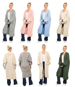 Women's Cherry Print Balloon Sleeve Long Maxi Cardigan Knitted Ladies Cardigans - Picture 1 of 8