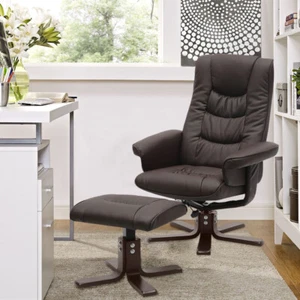 Swivel Ergonomic Office Chair Recliner Armchair with Footstool Wooden Duck Base - Picture 1 of 8