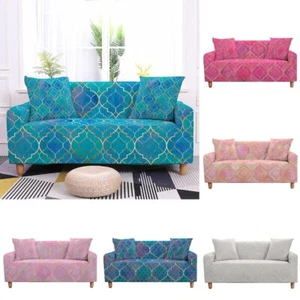 Gold Strip Slipcovers Elastic Sofa Cover Geometric Sectional Couch Cover Stretch - Picture 1 of 38