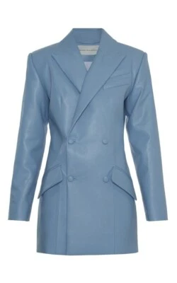 Women Blue Leather Trench Coat Pure Lambskin Size S M L XL XXL 3XL Custom Made - Image 1 of 4