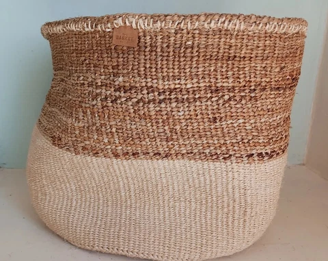 Natural Jute Pattern Large Woven Decorative Basket Plants Storage 12" x 13" Cover