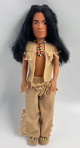 Vintage Native American Indian Doll Bead Necklace Suede Outfit 15" Tall