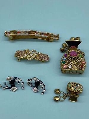 Lot Vintage Rhinestone Hair Claw Clips Barrette Colorful Golden - Image 1 of 4