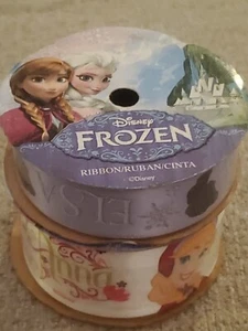 Lot Of 2 Disney Ribbon Frozen - Elsa Blue Satin 7/8” x 9’ ; Anna White 1.5"x9" - Picture 1 of 6