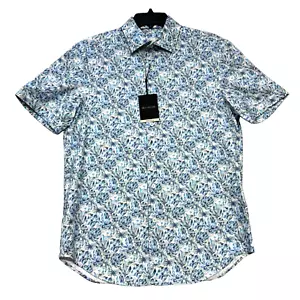 BUGATCHI Men's SS Shirt Mint Blue-Green Palm Fronds Print Performance NWT $169 - Picture 1 of 6