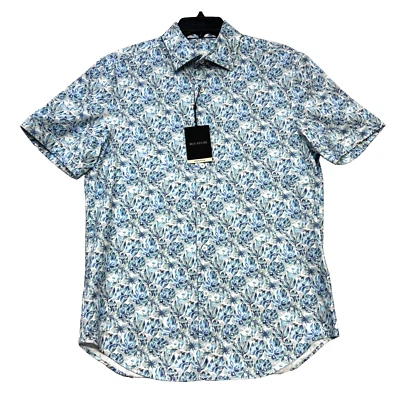 BUGATCHI Men's SS Shirt Mint Blue-Green Palm Fronds Print Performance NWT $169 - Image 1 of 4
