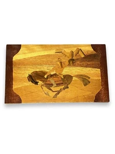 Vintage Russian Wall Hanging Inlaid Wood Plaque Golden Eagle Horseman - Picture 1 of 4