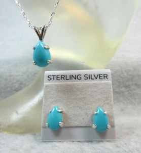 SLEEPING BEAUTY TURQUOISE - Genuine .925 Sterling Silver Necklace & Earring Set - Picture 1 of 12
