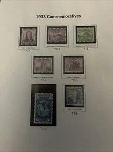 Estampillas de Scott de Estados Unidos 1933 #726 727 728 729 732 733 734 completas conmemorativas - Imagen 1 de 6