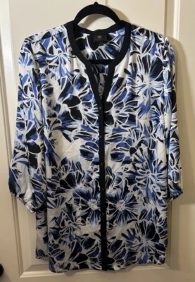 Blusa JM Colección Gasa Semi Transparente Túnica Abotonada Azul Floral Talla PL NUEVA Foto 1 de 4