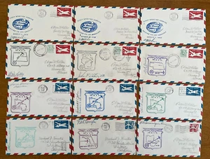 12)US 6 & 7 CENT EMBOSS FIRST FLIGHT AIR MAIL 1957/59-61 ALL POSTMASTER SIGNED - Picture 1 of 8