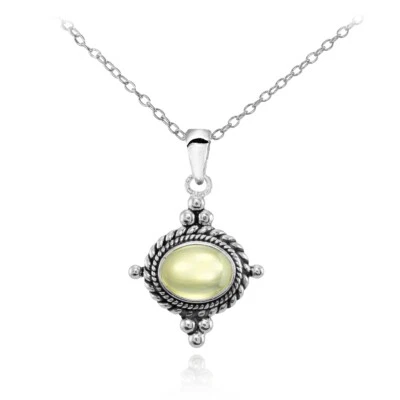 Oval Cabochonschliff Citrin Bali Perle Oxidierte Vintage Kette IN Sterlingsilber - Bild 1 von 3