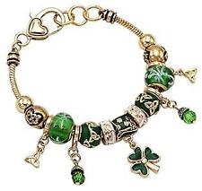  Women's St. Patrick's Day Irish Shamrock Claddagh Glass Bead Charm Celtic Gold