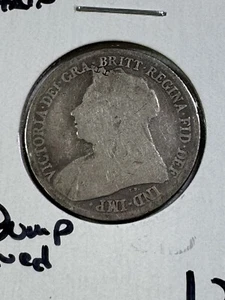 1897 Great Britain 1 Shilling Silver Coin Cleaned & Rim Ding - Picture 1 of 4