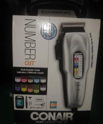 NEW CONAIR NUMBER CUT 20-PIECE Home HAIRCUT KIT Hair Cur w/ Scissors & Cape   . - Image 1 of 2