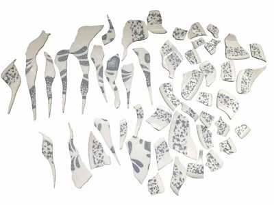 48 Broken Glass Mosaic Pieces Dishes Blue White For Arts Crafts Project - Image 1 of 4