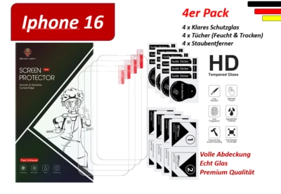 4x Tempered Glass Screen Protector for iphone 16 15 14 13 12 11 SE Pro Max Plus - Bild 1 von 4