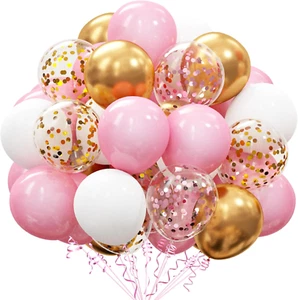 62Pcs Pink Gold Confetti Latex Balloons Kit, 12 Inch Pink White Gold Helium Ball - Picture 1 of 12