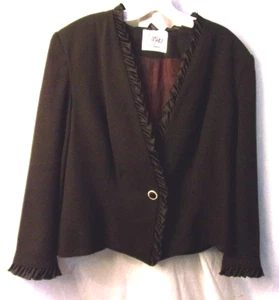 Traje Chaqueta Bob Mackie Marrón Talla 14 Viscosa/Poliéster Un Botón Volantes Ribete En muy buena condición - Imagen 1 de 3