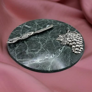 Vtg Godinger Silver Art Green Marble 10” Round Cheese Board Charcuterie Grapes - Picture 1 of 5