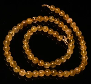 Natural Golden Rutile Quartz Gems 7 mm Size Smooth Round Beads 18.5" Necklace - Picture 1 of 7
