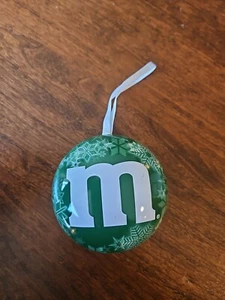 Green M & M Christmas Ornament Metal Candy Tin Hanging Snowflakes 3" Mars Inc - Picture 1 of 6