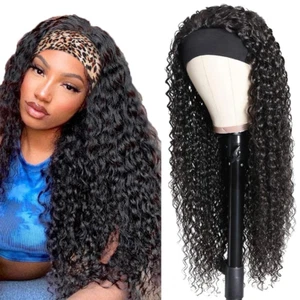 Headband Wig Human Hair Deep Wave 16 Inch Curly Headband Wigs for Black Women Hu - Picture 1 of 12