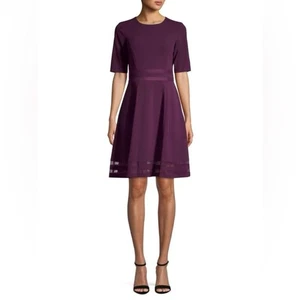 NWT Calvin Klein Purple Mesh Illusion Hem Fit & Flare Short Sleeve Dress sz 6 - Picture 1 of 7
