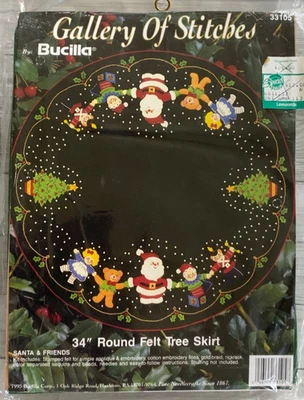 Bucilla Gallery Of Stitches 34" Round Felt Tree Skirt KIT ~ Santa & Friends 3310 - Image 1 of 4