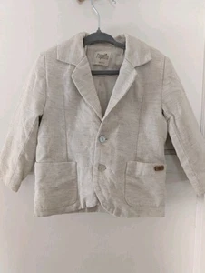 Boys Beige Cotton Linen Blend Blazer Jacket 2-3 Years  Popelin Sports Jacket - Picture 1 of 6