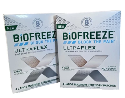 Biofreeze ULTRA FLEX BLOCK PAIN  Patch Maximum Strength Flexible 4 Large 2 PKGS - Image 1 of 2