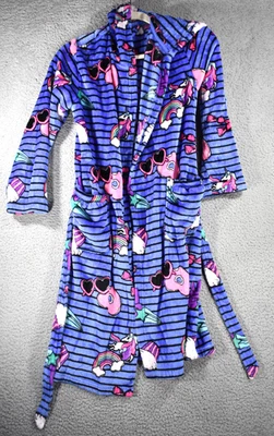 Total Girl Bata con Capucha Niñas Extra Grande Cinturón Unicornios Arco Iris Rayas Púrpura Foto 1 de 4