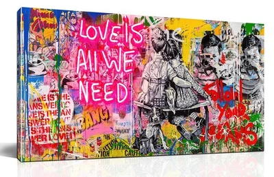 Arte de pared callejero Banksy - Graffiti lienzo abstracto arte de pared para sala de estar re... Foto 1 de 4