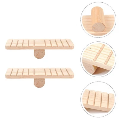 2pcs Hamster Wooden Seesaws Funny Hamster Bite Toys Pet Cage Toys (Wood Color) - Image 1 of 4