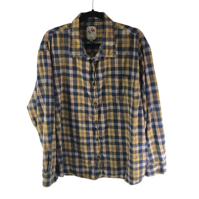 EQ Mens Flannel Shirt Button Down Chest Pocket Cotton Plaid Yellow Blue 3X - Image 1 of 4