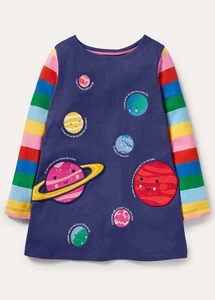 Abito o tunica manica lunga nuovo con etichette Mini Boden bambina taglia 11 12 applicazione sistema solare - Foto 1 di 9