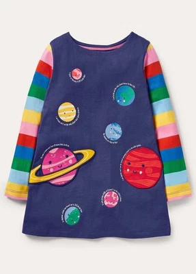 🌈 全新带标签 Mini Boden 女孩 11-12 太阳系贴花连衣裙彩虹袖 — 第 1/4 张图片