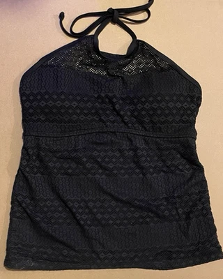 Apt. 9 Traje de baño para mujer tipo encaje negro cuello alto corbata alrededor del cuello talla Grande Foto 1 de 3