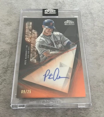 2020 Topps Chrome Black Super Futures Auto Pete Alonso Orange Refractor /25 - Image 1 of 3