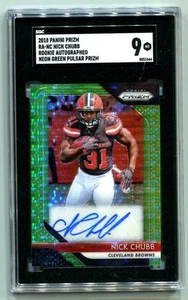 2018 Panini Prizm Nick Chubb Neon Green Pulsar RC AUTO SGC 9 MINT - Picture 1 of 2
