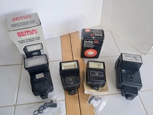 Lot of 4 Vintage Camera Flashes Vivitar 125 Alfon Gemini Quantaray UNTESTED - Picture 1 of 6