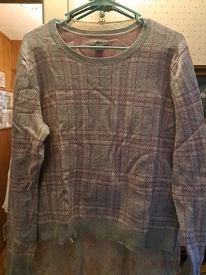 Bass Women's Gray Pink Plaid Tartan Windowpane Crew Neck Sweater Size Xl - Image 1 of 4