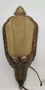 Vintage Antique Art Deco Amber Slip Shade Wall Sconce Lamp - Picture 1 of 6