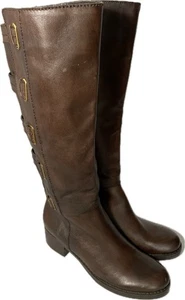 GUTE Arturo Chiang Damen Größe 8 M Braun Leder Reißverschluss Schnalle Mode Reitstiefel - Bild 1 von 12