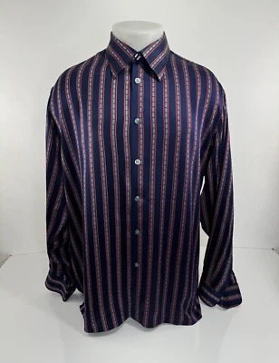 Camisa BERNINI Platino - SEDA Geométrica Rayas Para Hombre XL / XXL - EXCELENTE Foto 1 de 4