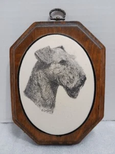 Vintage Earl Sherwan signiert Airedale Perlen Glas Wandrelief Kunst Handarbeit - Bild 1 von 5