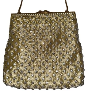 Rhinestone Encrusted gold Evening Bag/Crystal Embellished ArtDeco Vtg /Hong Kong - Picture 1 of 8