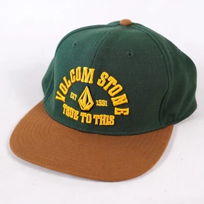 Volcom Stone True to This EST 1991 Snapback Baseball Hat Cap Green Yellow Tan - Image 1 of 4